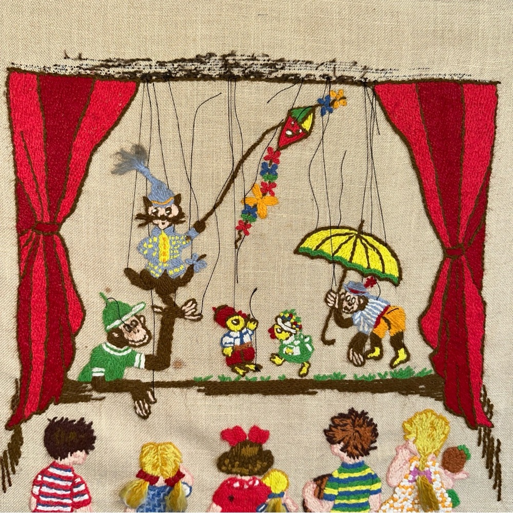 Colorful Puppet Show Embroidered Art